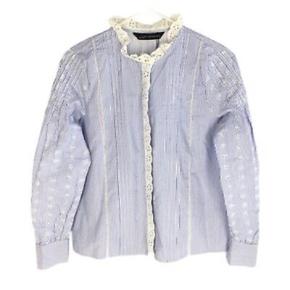 Zara White/Blue Striped Shirt. Size Small button down - Picture 4 of 5